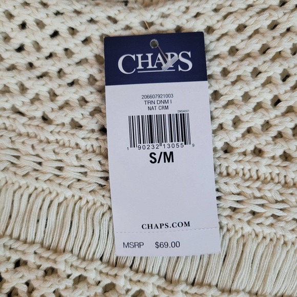 [SOLD]Chaps Ralph Lauren Sweater Small Tan Crochet Fringe Casual Western Boho - Picture 3 of 5